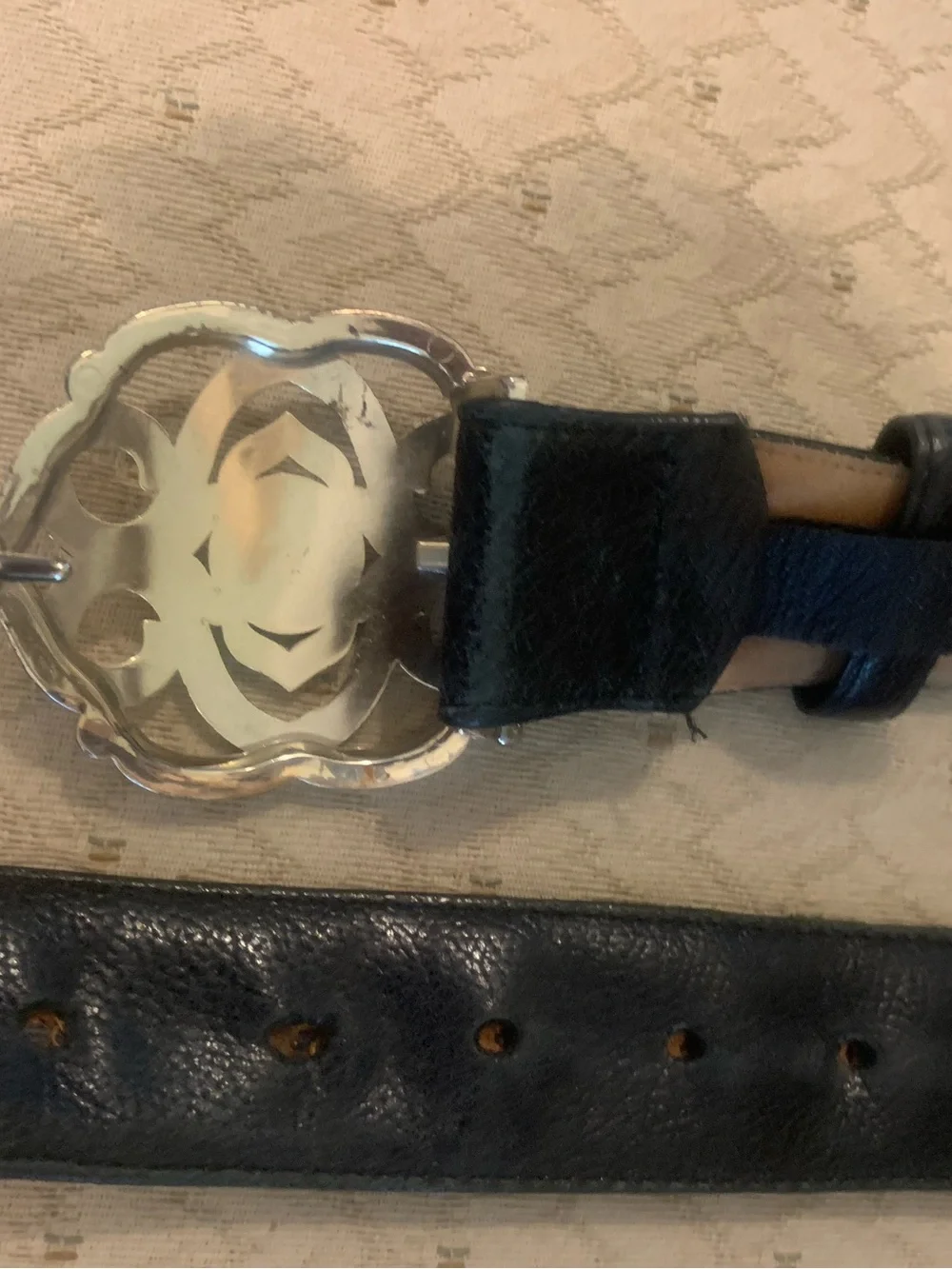 Brighton’s Vintage silver/ black leather belt, M